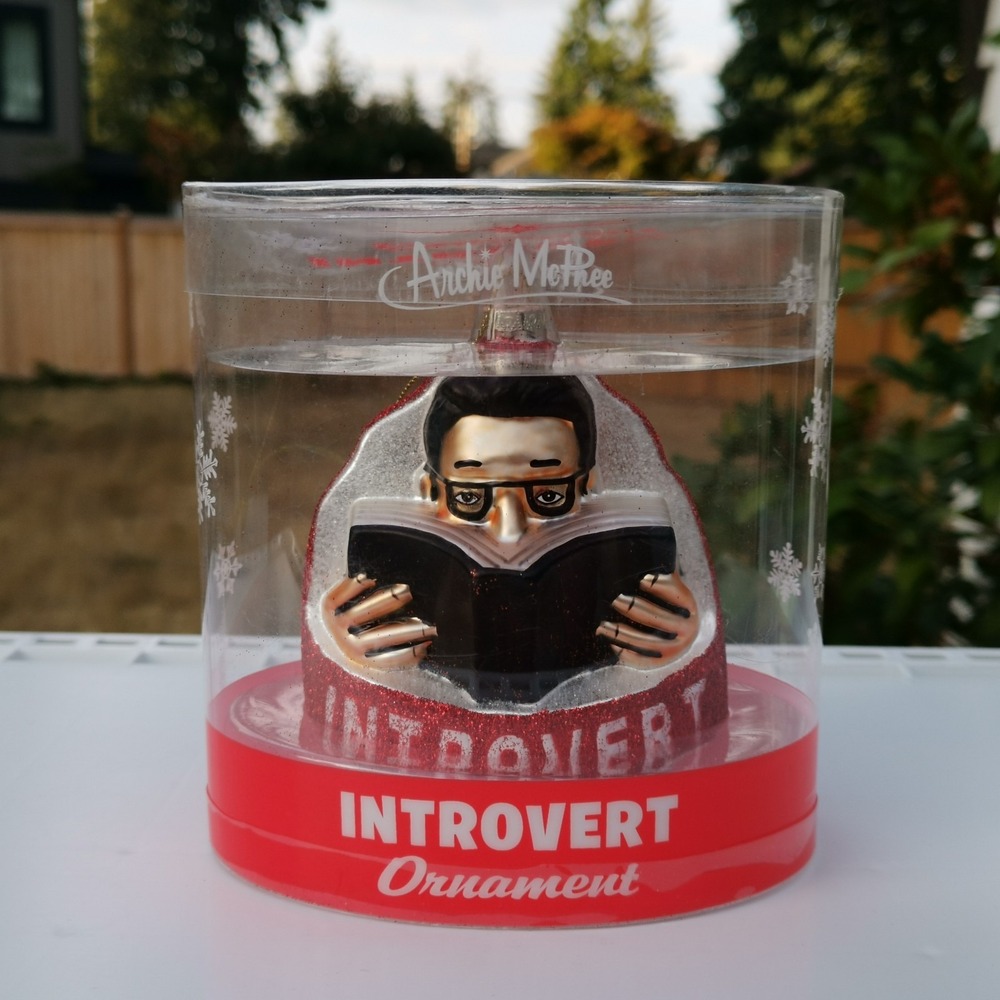 Christmas Ornament INTROVERT 12553 Archie McPhee MAN W/ BOOK Glass w/ Box 3.5"